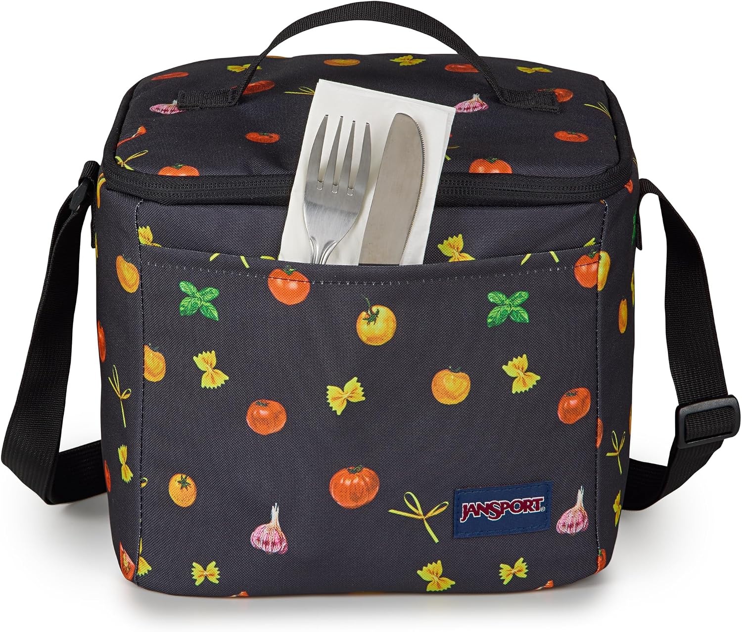 image:imageJanSport Super Snack Insulated Lunch Bag with BPAFree Liner Zipper Top Opening and Adjustable Shoulder Strap Emerald PoolPasta Party