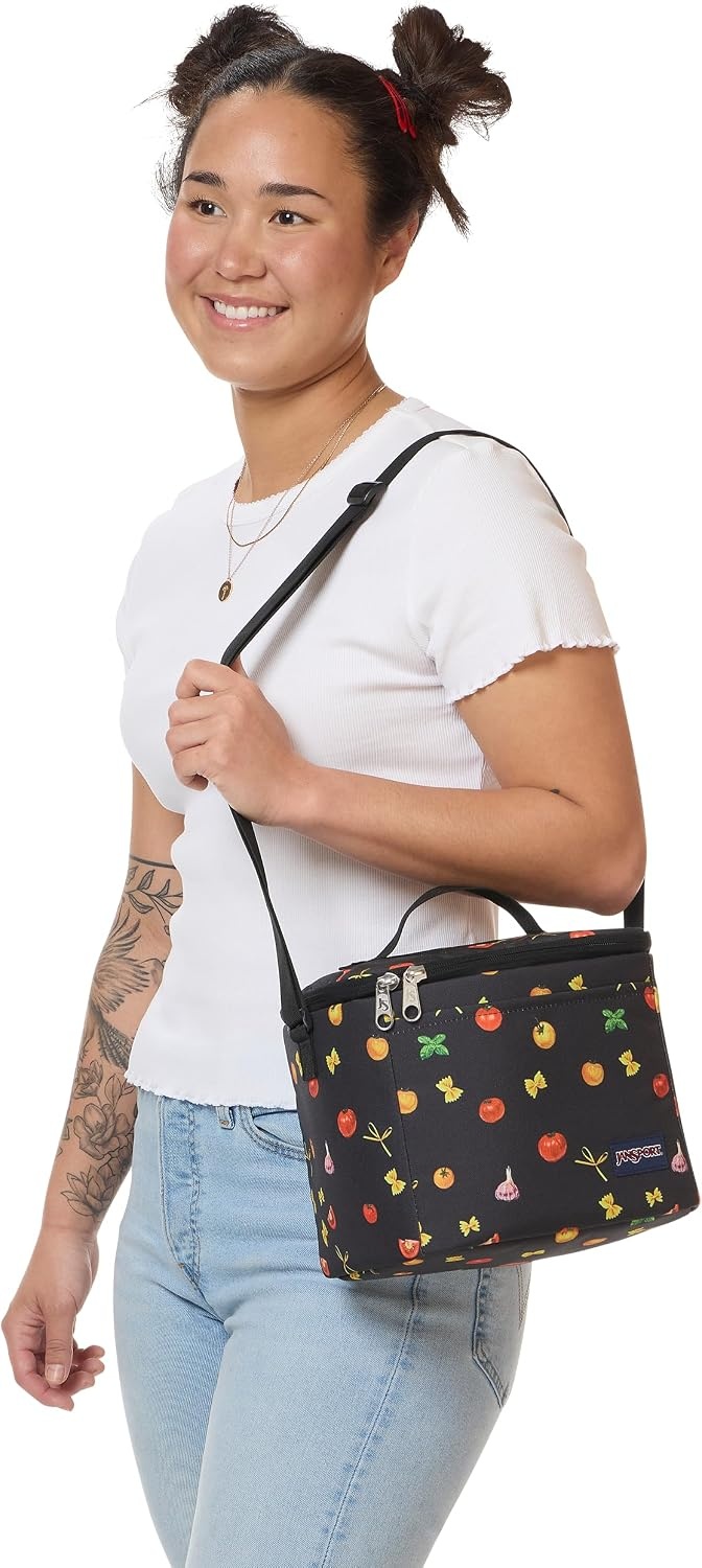 image:imageJanSport Super Snack Insulated Lunch Bag with BPAFree Liner Zipper Top Opening and Adjustable Shoulder Strap Emerald PoolPasta Party
