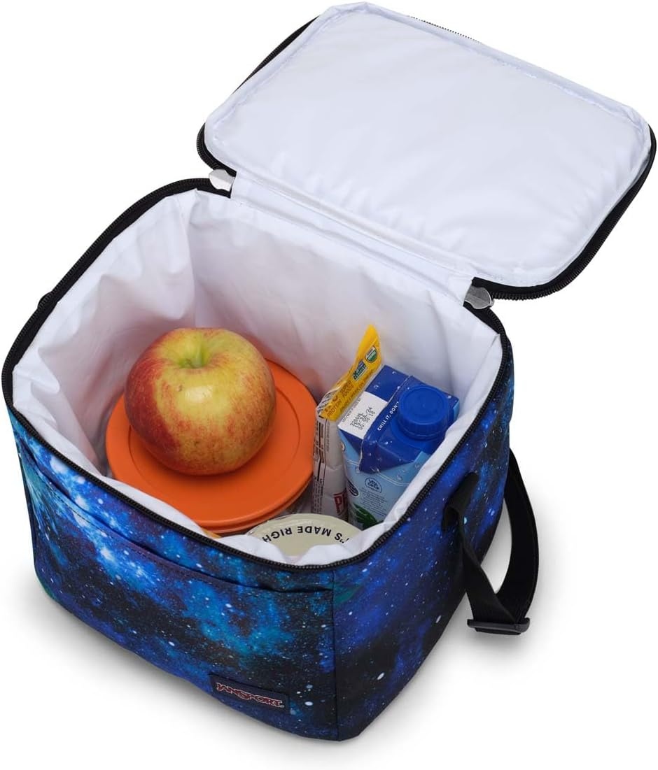 image:imageJanSport Super Snack Insulated Lunch Bag with BPAFree Liner Zipper Top Opening and Adjustable Shoulder Strap Pastel LilacCyberspace Galaxy