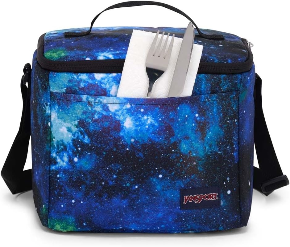 image:imageJanSport Super Snack Insulated Lunch Bag with BPAFree Liner Zipper Top Opening and Adjustable Shoulder Strap Pastel LilacCyberspace Galaxy