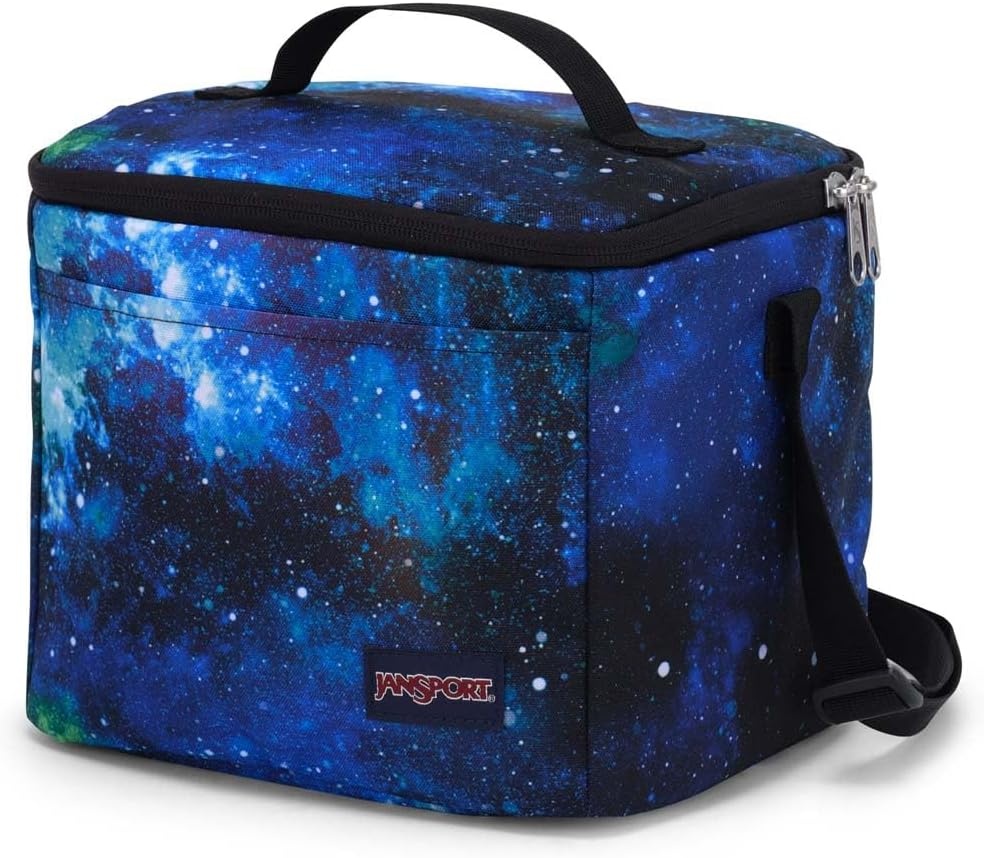 image:imageJanSport Super Snack Insulated Lunch Bag with BPAFree Liner Zipper Top Opening and Adjustable Shoulder Strap Pastel LilacCyberspace Galaxy