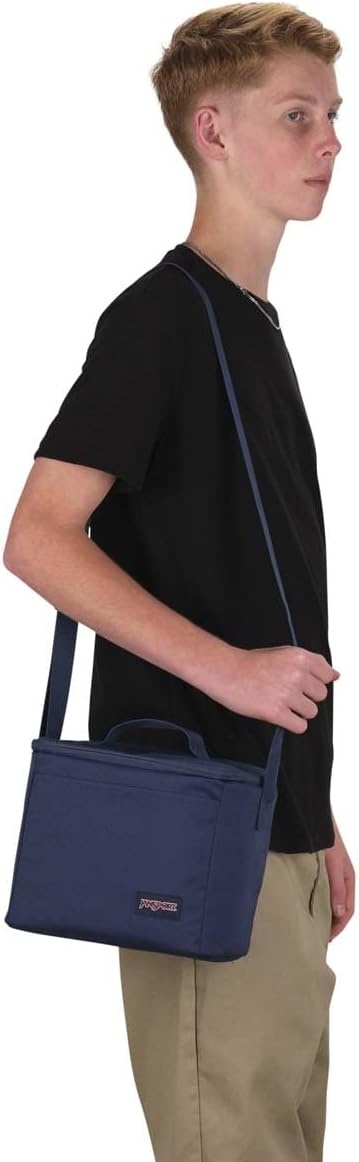 image:imageJanSport Super Snack Insulated Lunch Bag with BPAFree Liner Zipper Top Opening and Adjustable Shoulder Strap Pastel LilacNavy
