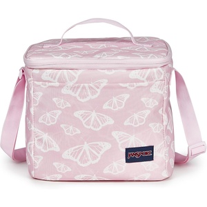 JanSport Super Snack – Insulated Lunch Bag with BPA-Free Liner, Zipper Top Opening, and Adjustable Shoulder Strap, Pastel Lilac(Flutter By Pink Ice/White/Pink Ice)