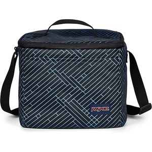 JanSport Super Snack – Insulated Lunch Bag with BPA-Free Liner, Zipper Top Opening, and Adjustable Shoulder Strap, Pastel Lilac(Team Stripes Black/Black/Azul)