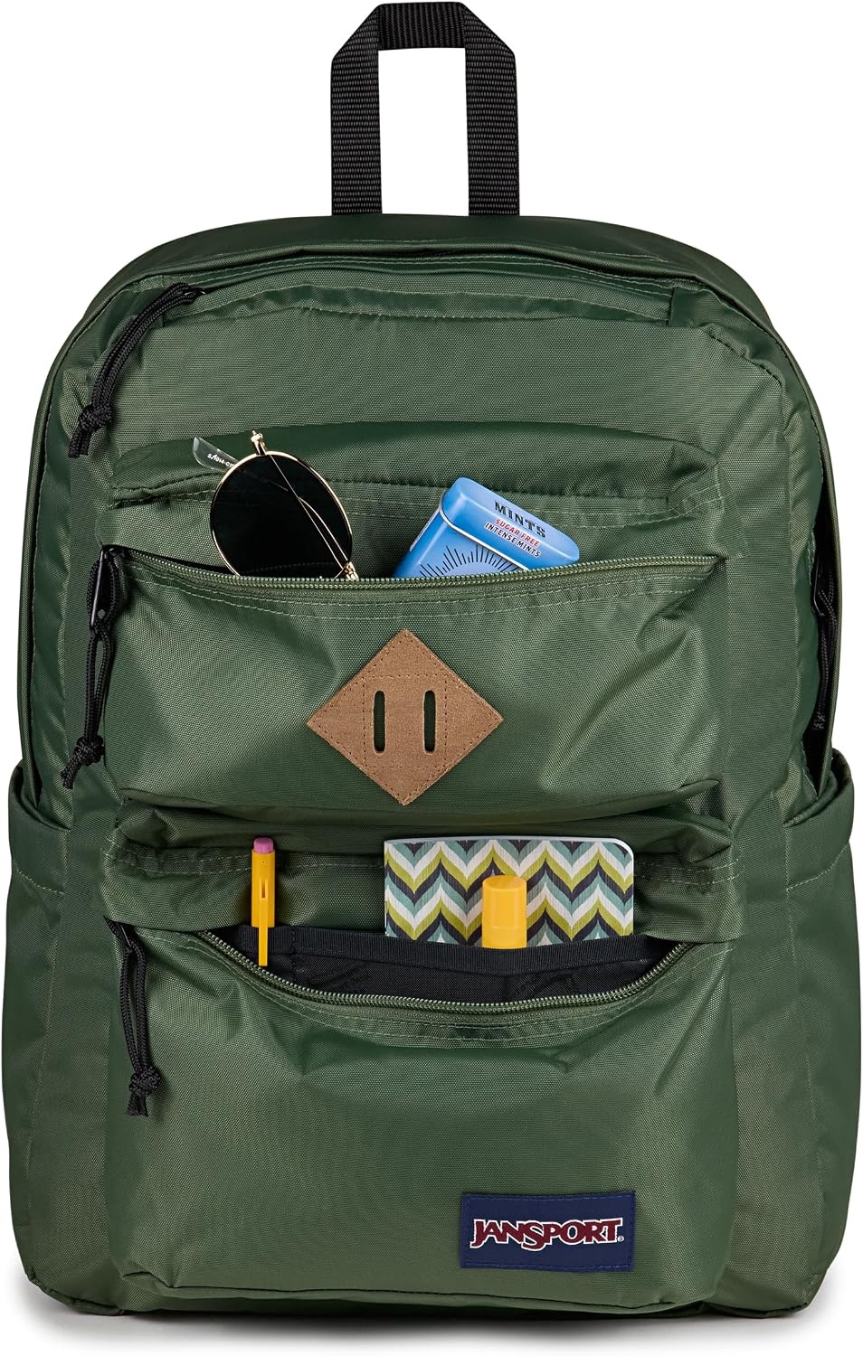 image:imageJanSport Double Break Backpack 15inch Padded Laptop Compartment Dual Water Bottle Pockets Internal Organizer Large Main Compartment BlackCargo Green