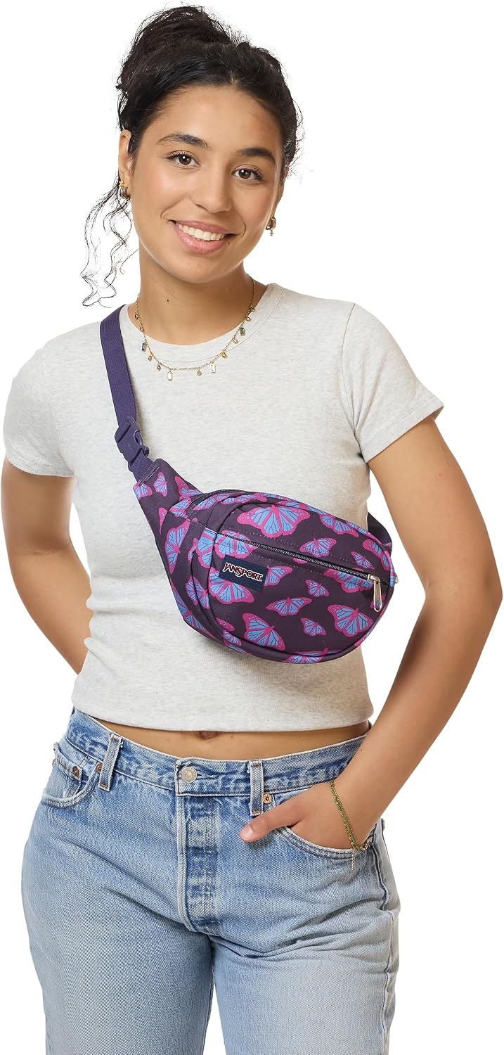 image:imageJanSport Fifth Avenue Fanny Pack Crossbody Bags for Women Men Stylish Durable Waist Bag with Adjustable Belt Main Zippered Pocket Quick Stash Pocket Travel Essentials Lavender AshFlutter By Purple