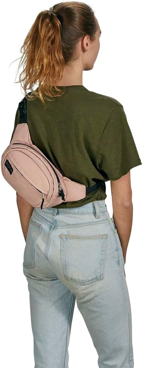 image:imageJanSport Fifth Avenue Fanny Pack Crossbody Bags for Women Men Stylish Durable Waist Bag with Adjustable Belt Main Zippered Pocket Quick Stash Pocket Travel Essentials Misty Rose