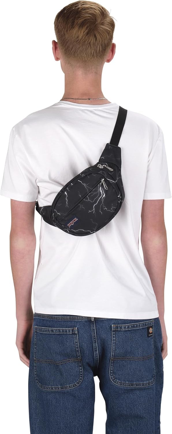image:imageJanSport Fifth Avenue Fanny Pack Crossbody Bags for Women Men Stylish Durable Waist Bag with Adjustable Belt Main Zippered Pocket Quick Stash Pocket Travel Essentials Lavender AshElectric Bolts