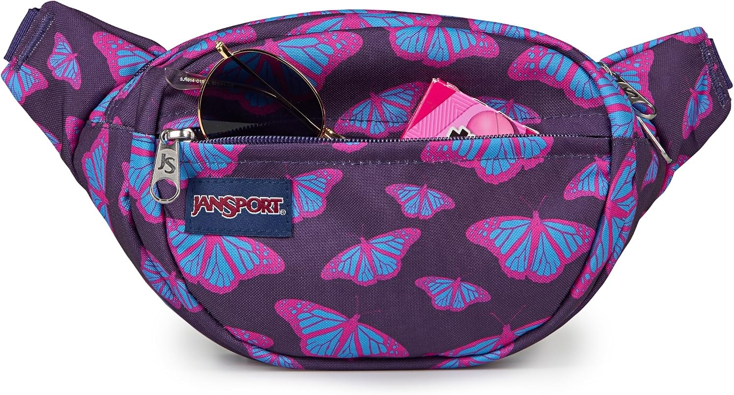 image:imageJanSport Fifth Avenue Fanny Pack Crossbody Bags for Women Men Stylish Durable Waist Bag with Adjustable Belt Main Zippered Pocket Quick Stash Pocket Travel Essentials Lavender AshFlutter By Purple