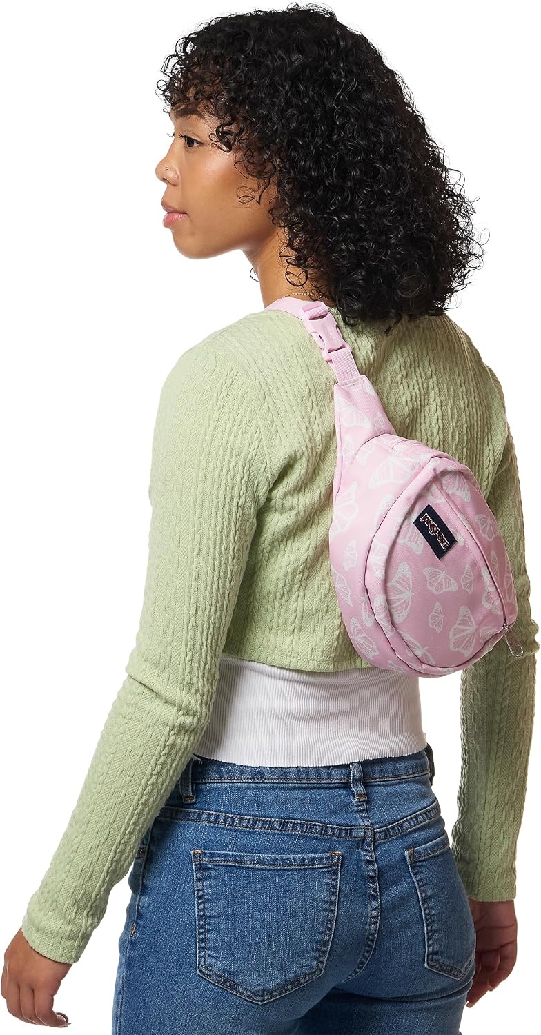 image:imageJanSport Fifth Avenue Fanny Pack Crossbody Bags for Women Men Stylish Durable Waist Bag with Adjustable Belt Main Zippered Pocket Quick Stash Pocket Travel Essentials Lavender AshFlutter By Pink Ice
