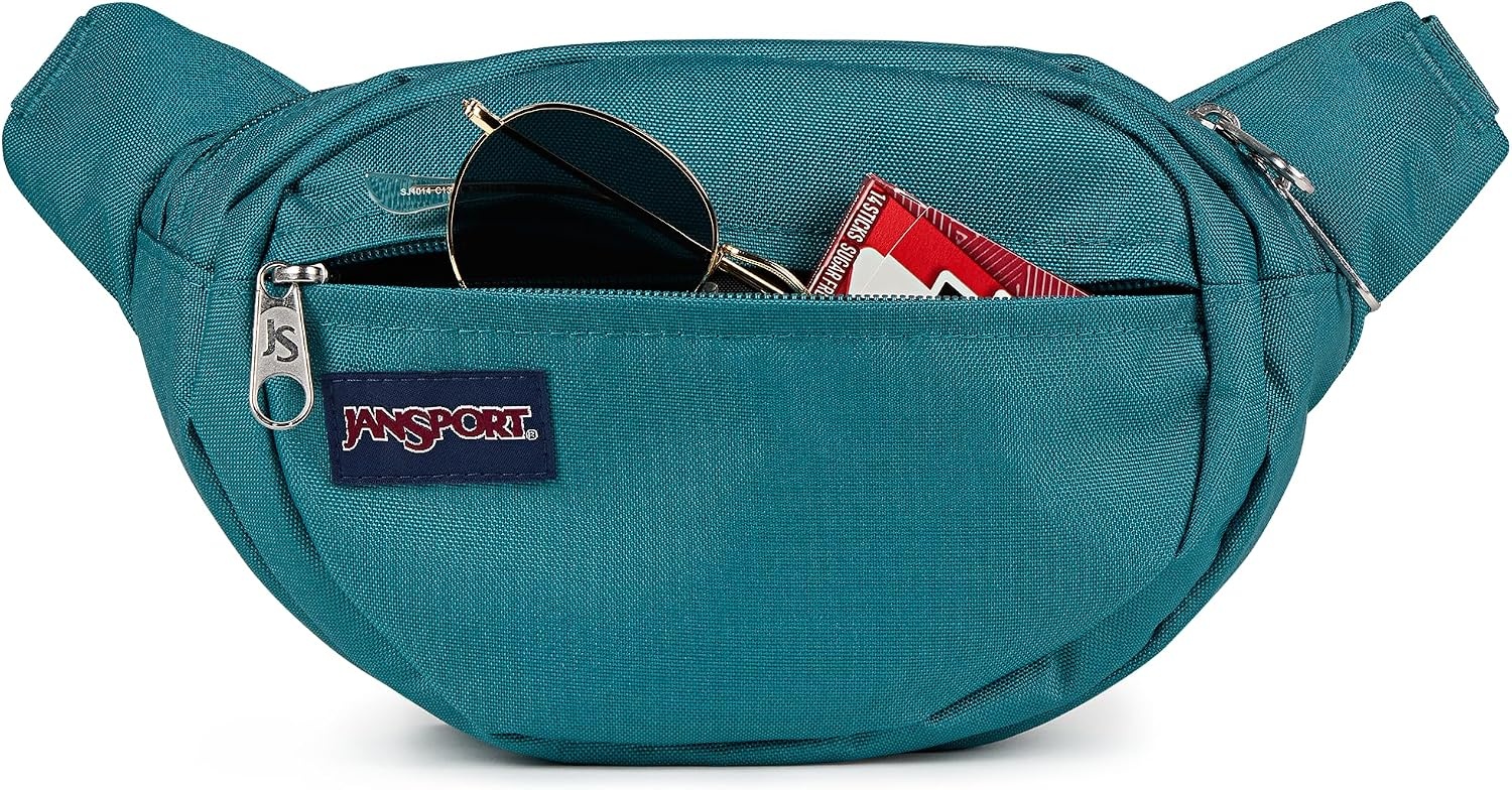 image:imageJanSport Fifth Avenue Fanny Pack Crossbody Bags for Women Men Stylish Durable Waist Bag with Adjustable Belt Main Zippered Pocket Quick Stash Pocket Travel Essentials Lavender AshEmerald Pool
