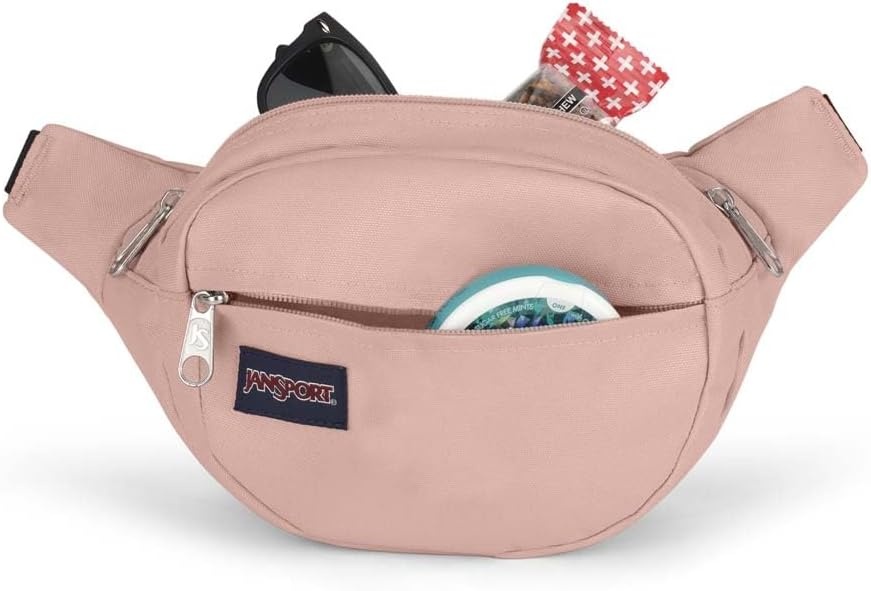 image:imageJanSport Fifth Avenue Fanny Pack Crossbody Bags for Women Men Stylish Durable Waist Bag with Adjustable Belt Main Zippered Pocket Quick Stash Pocket Travel Essentials Misty Rose