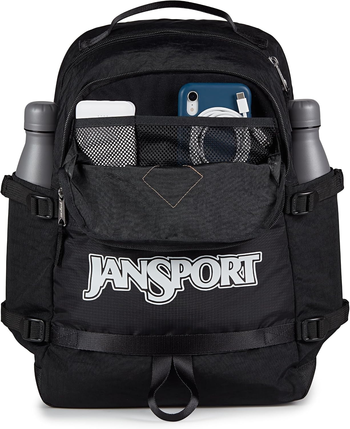 image:imageJanSport Small Seattle Pack Compact Backpack with Main Compartment Dual Water Bottle Pockets and Padded Sleeve for 15Inch Laptop TravertineBlack