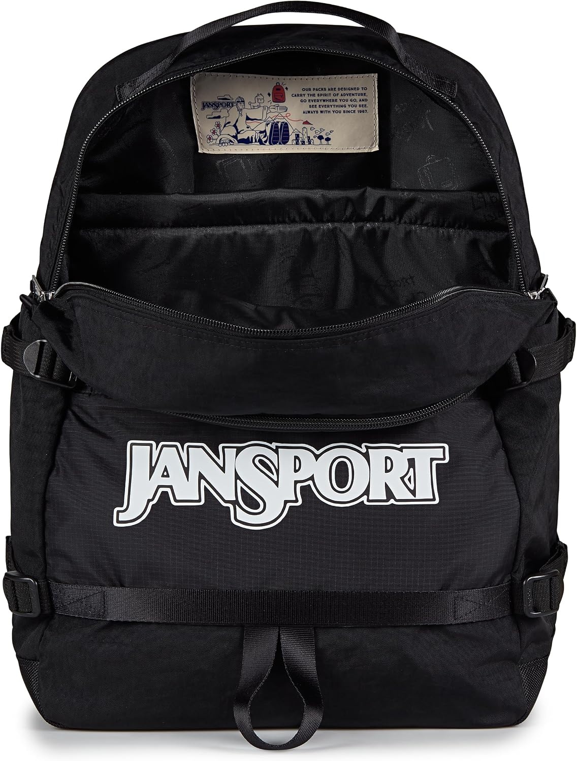 image:imageJanSport Small Seattle Pack Compact Backpack with Main Compartment Dual Water Bottle Pockets and Padded Sleeve for 15Inch Laptop TravertineBlack