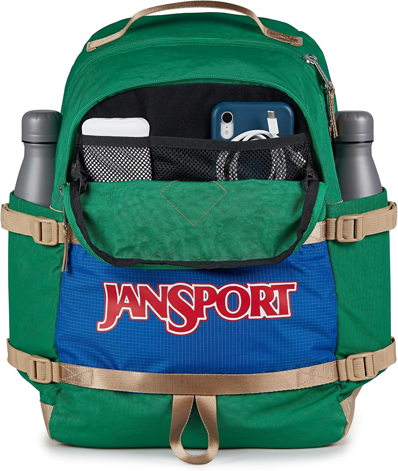 image:imageJanSport Small Seattle Pack Compact Backpack with Main Compartment Dual Water Bottle Pockets and Padded Sleeve for 15Inch Laptop TravertineJelly Kelly