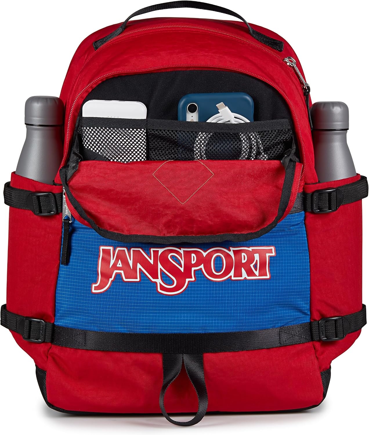 image:imageJanSport Small Seattle Pack Compact Backpack with Main Compartment Dual Water Bottle Pockets and Padded Sleeve for 15Inch Laptop TravertineRed Tape