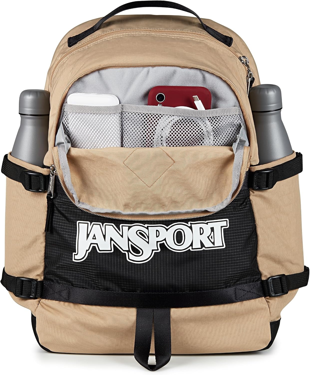 image:imageJanSport Small Seattle Pack Compact Backpack with Main Compartment Dual Water Bottle Pockets and Padded Sleeve for 15Inch Laptop TravertineTravertine
