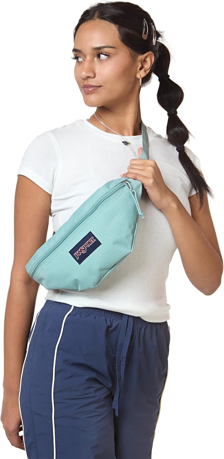 image:imageJanSport Swing Waistpack Fanny Pack Stylish Durable Waist Bag with Adjustable Belt Main Zippered Pocket Travel Essentials BlackFaded Sage