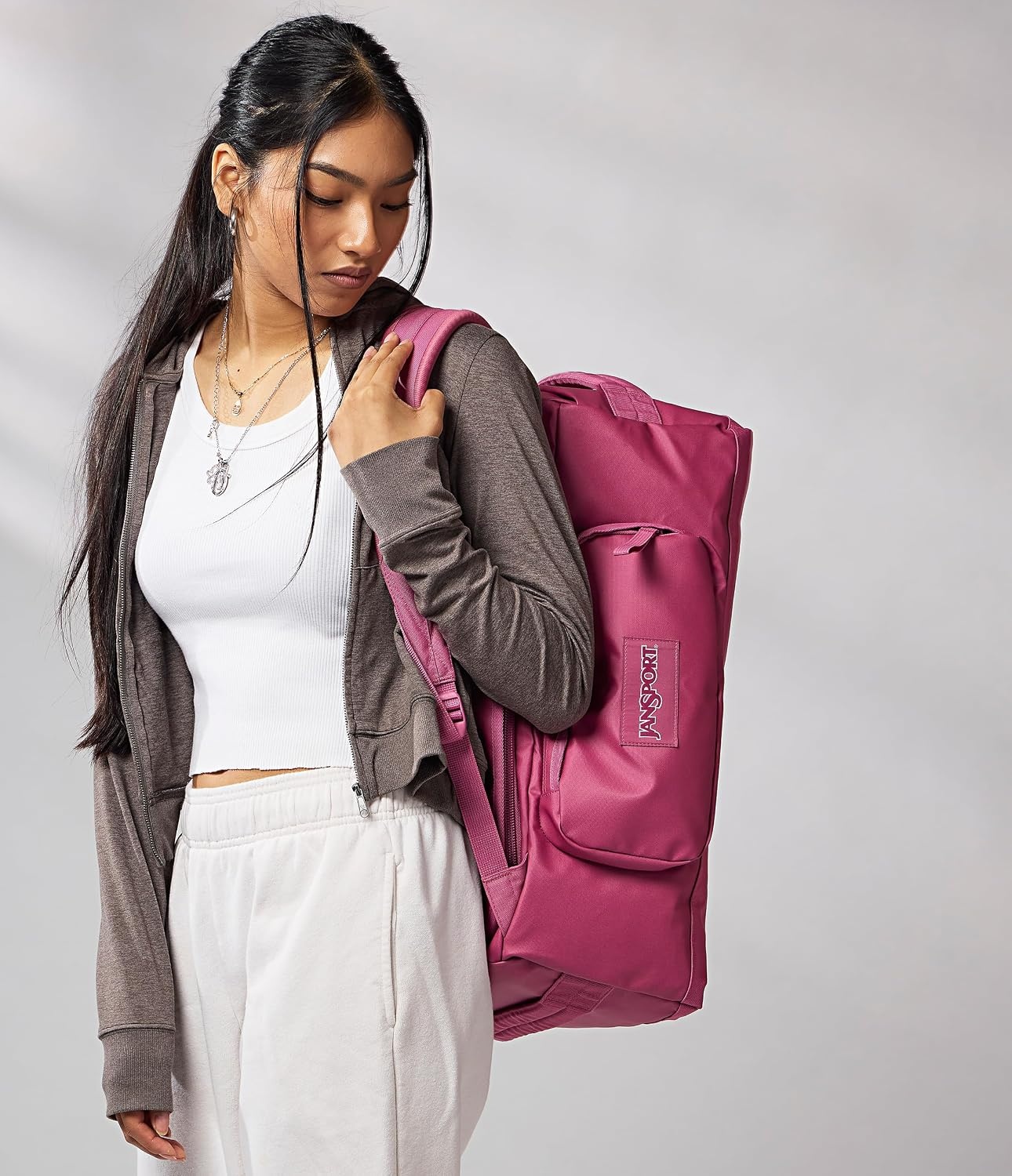 image:imageJansport Good Latitude 40L Convertible Duffel Backpack Water Resistant 16 Inch Laptop Sleeve Luggage Trolley Weekender Travel Bag Mauve HazeMauve Haze