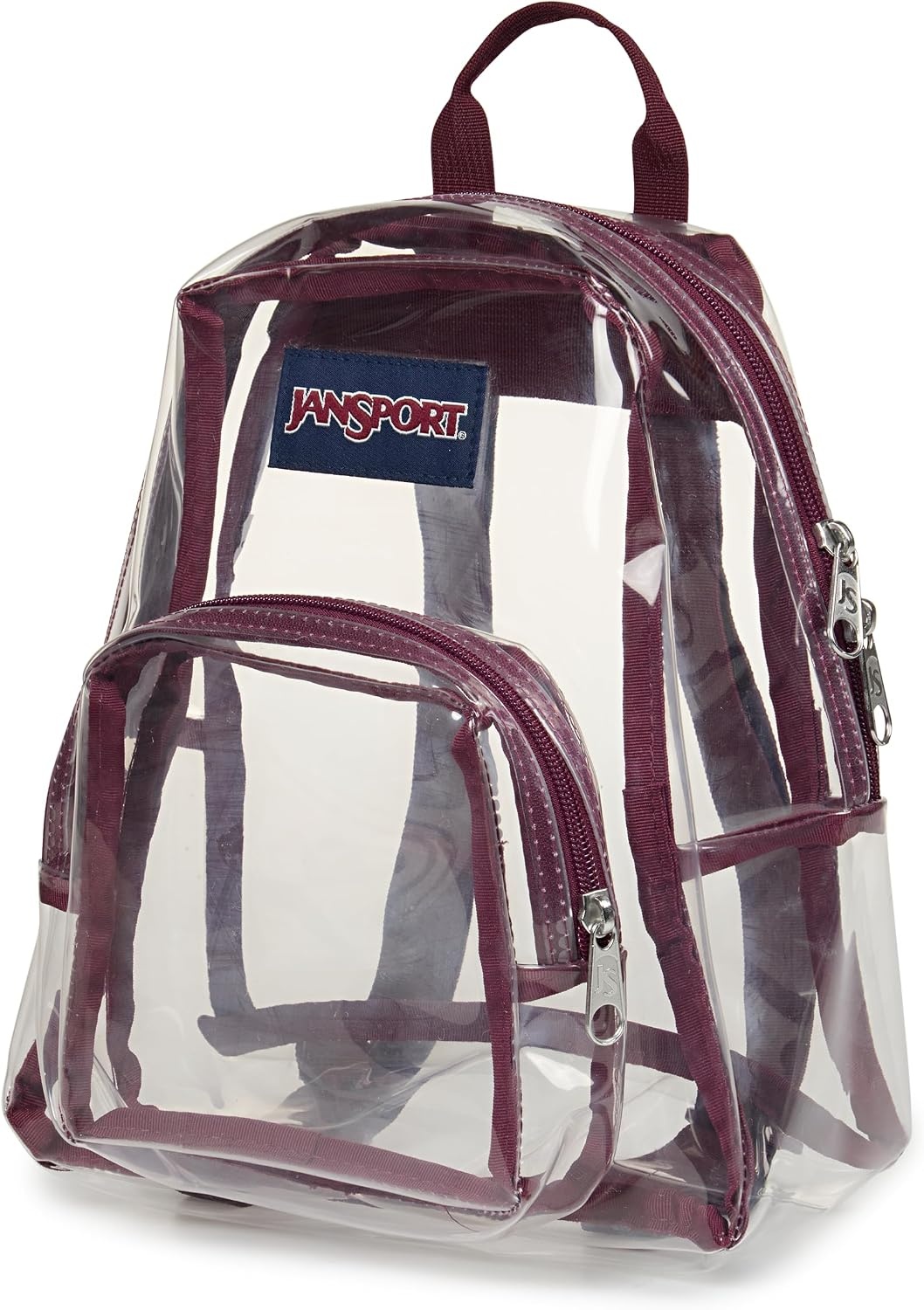 image:imageJanSport 10L Mini Pack Clear StadiumConcert Bag Clear Compact amp Lightweight Festival Bag with Adjustable Straps amp Zippered PocketCherry Lacquer