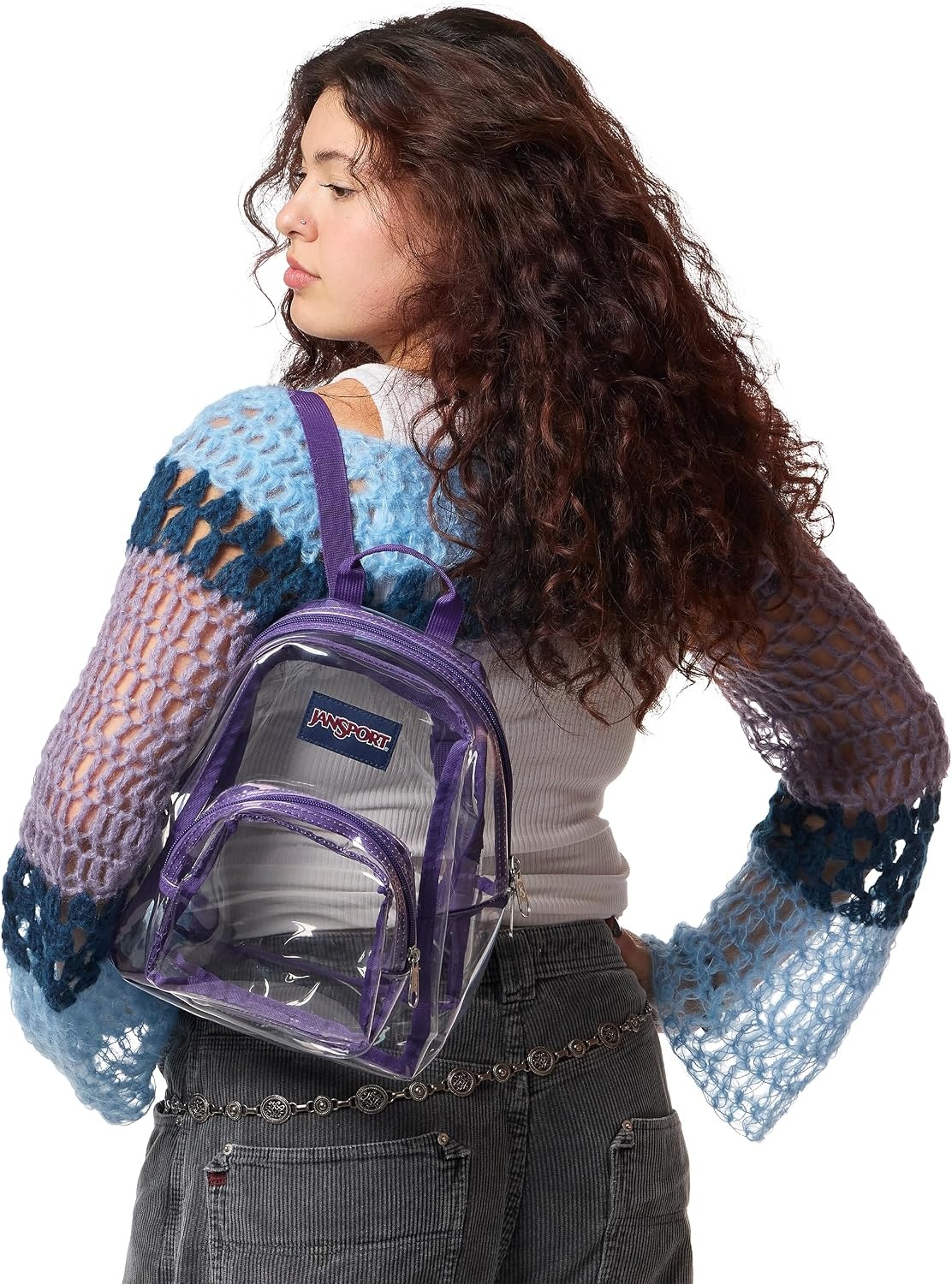 image:imageJanSport 10L Mini Pack Clear StadiumConcert Bag Clear Compact amp Lightweight Festival Bag with Adjustable Straps amp Zippered PocketGrape Jelly