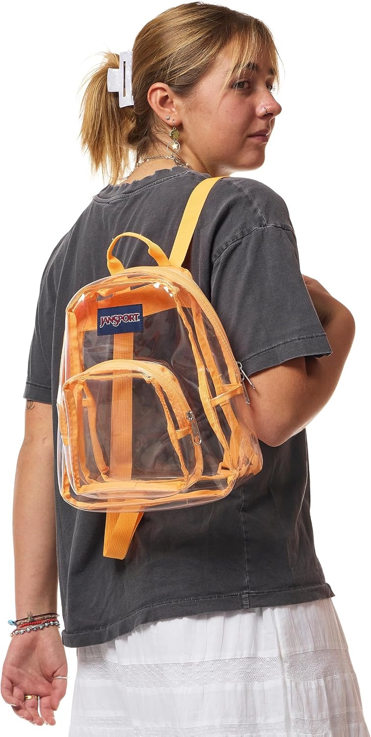 image:imageJanSport 10L Mini Pack Clear StadiumConcert Bag Clear Compact amp Lightweight Festival Bag with Adjustable Straps amp Zippered PocketOrange Soda