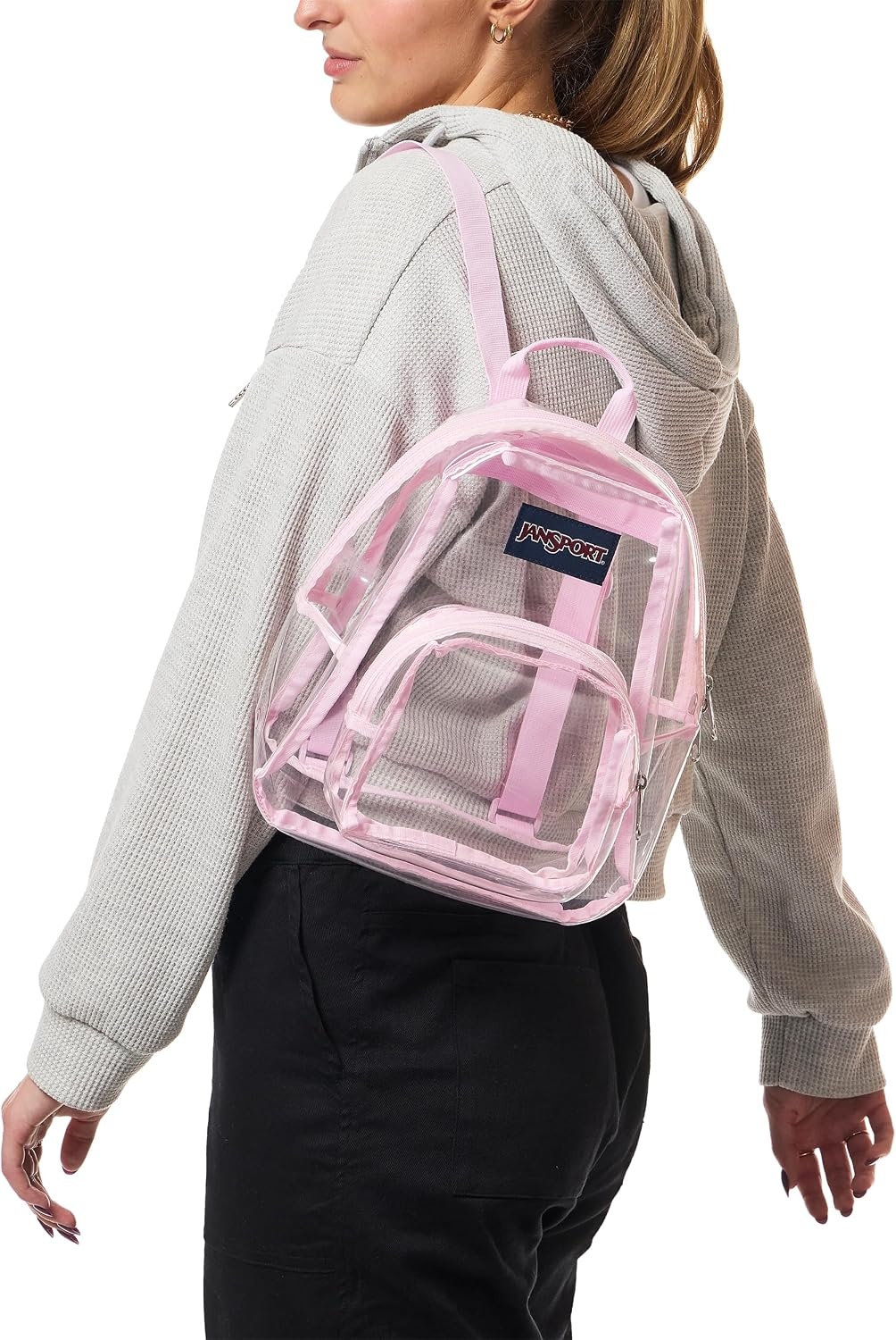 image:imageJanSport 10L Mini Pack Clear StadiumConcert Bag Clear Compact amp Lightweight Festival Bag with Adjustable Straps amp Zippered PocketPink Ice