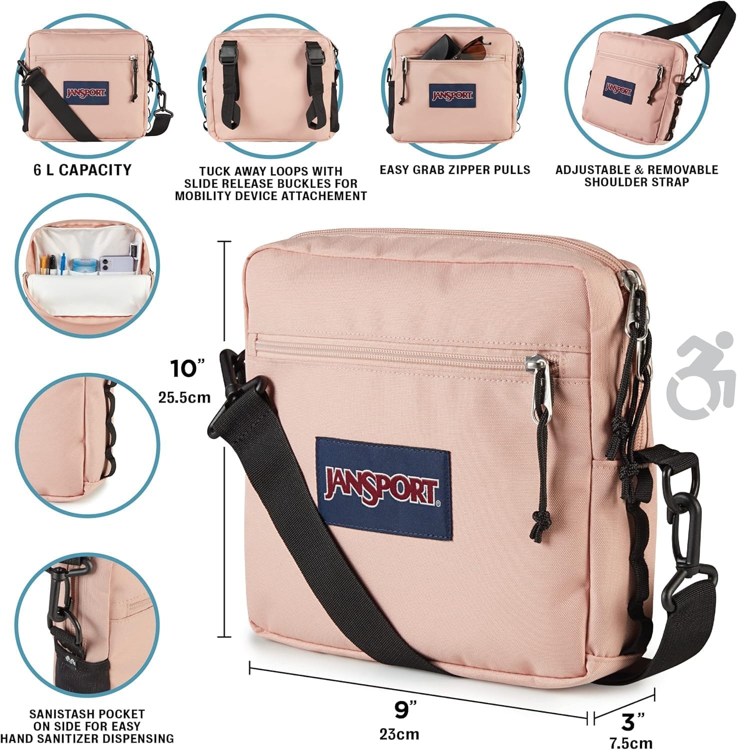image:imageJanSport Central Adaptive Accessory Bag Wheelchair amp Walker Compatible Versatile Carry Options TuckAway Adjustable Loops SaniStash Pocket for Easy Access Bad BowsMj Cooper Galaxi