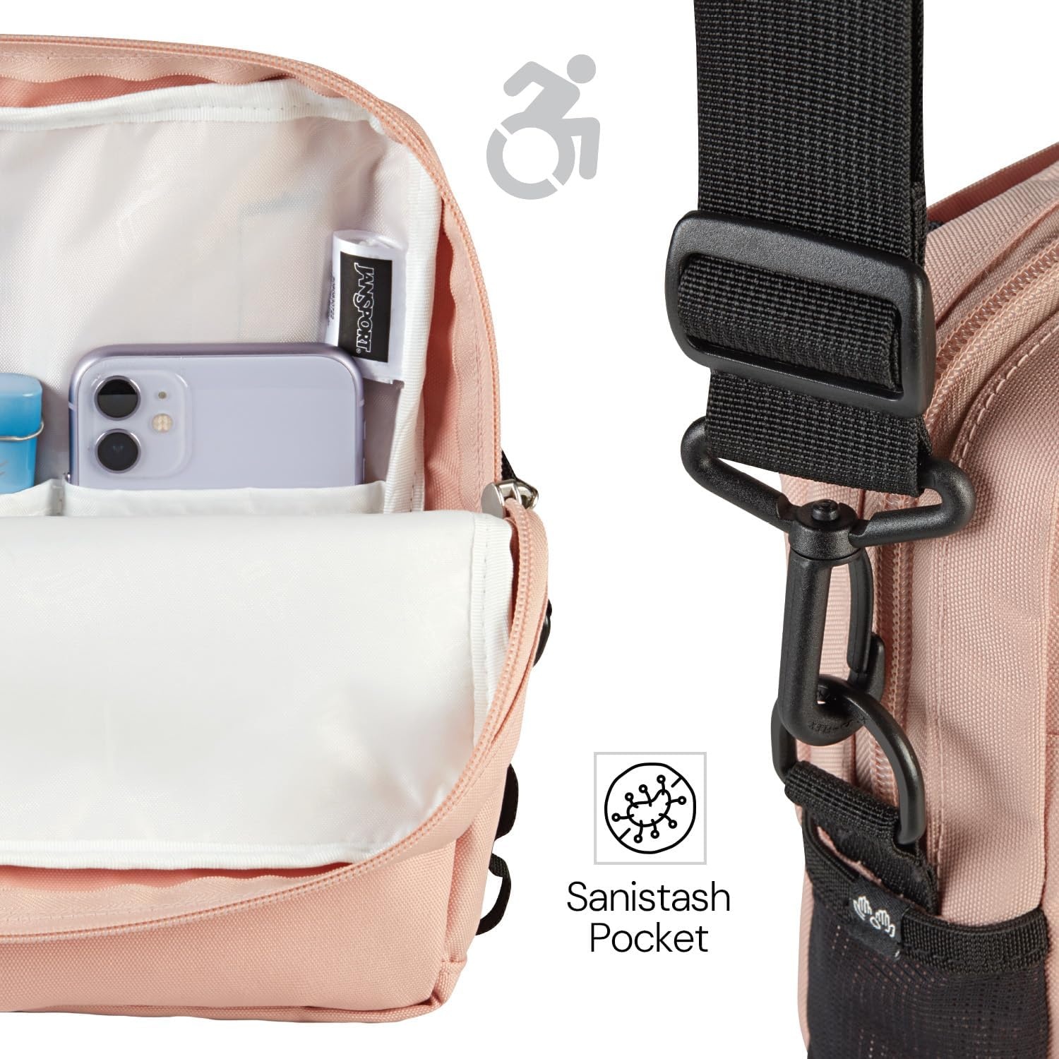 image:imageJanSport Central Adaptive Accessory Bag Wheelchair amp Walker Compatible Versatile Carry Options TuckAway Adjustable Loops SaniStash Pocket for Easy Access Cyberspace GalaxyBlue Dusk