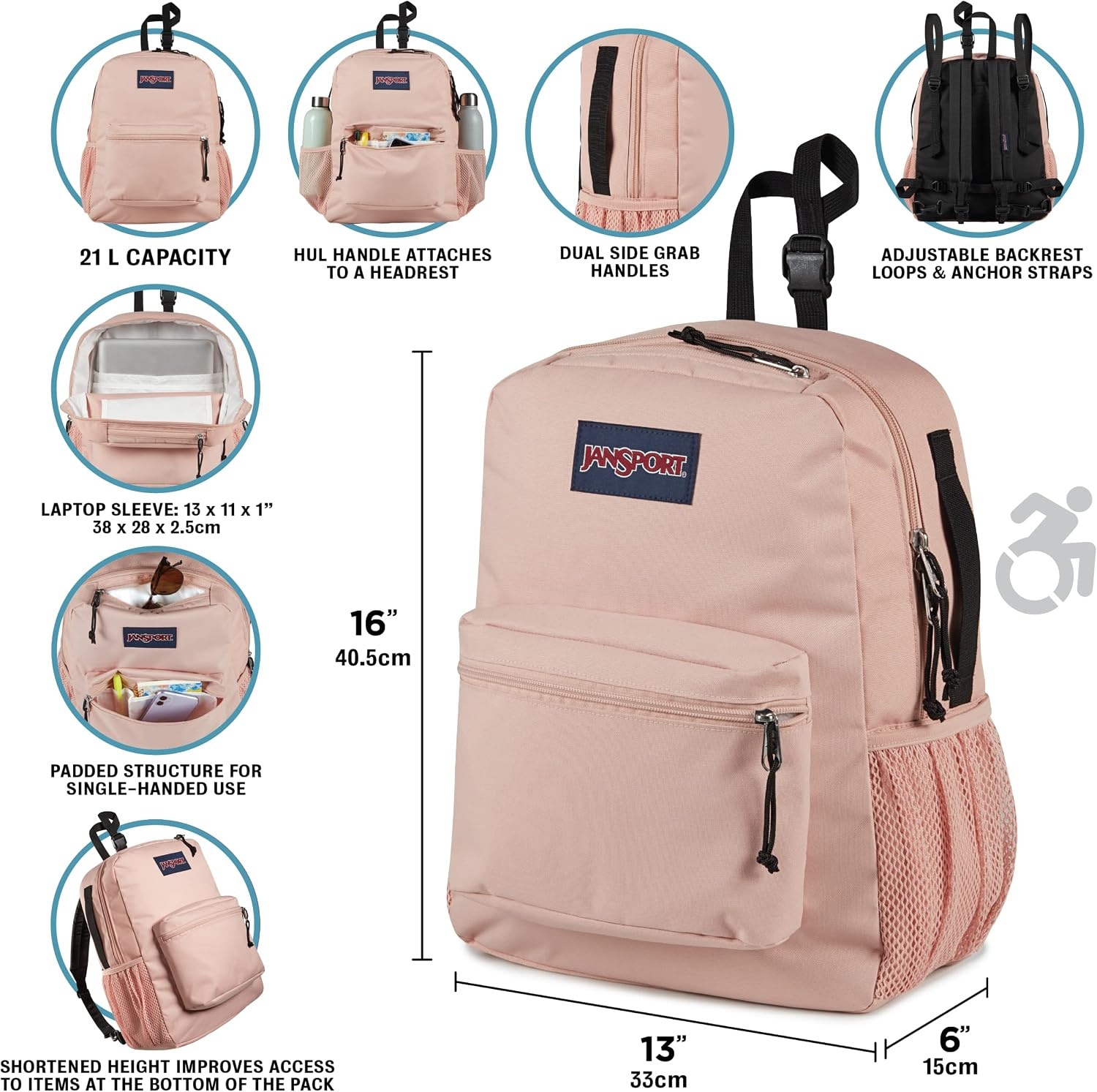 image:imageJanSport Central Adaptive Backpack Wheelchair amp Walker Compatible TuckAway Shoulder Straps Adjustable Backrest Loops amp Anchor Straps Iconic Design Bad BowsRedMulti Hippie Days