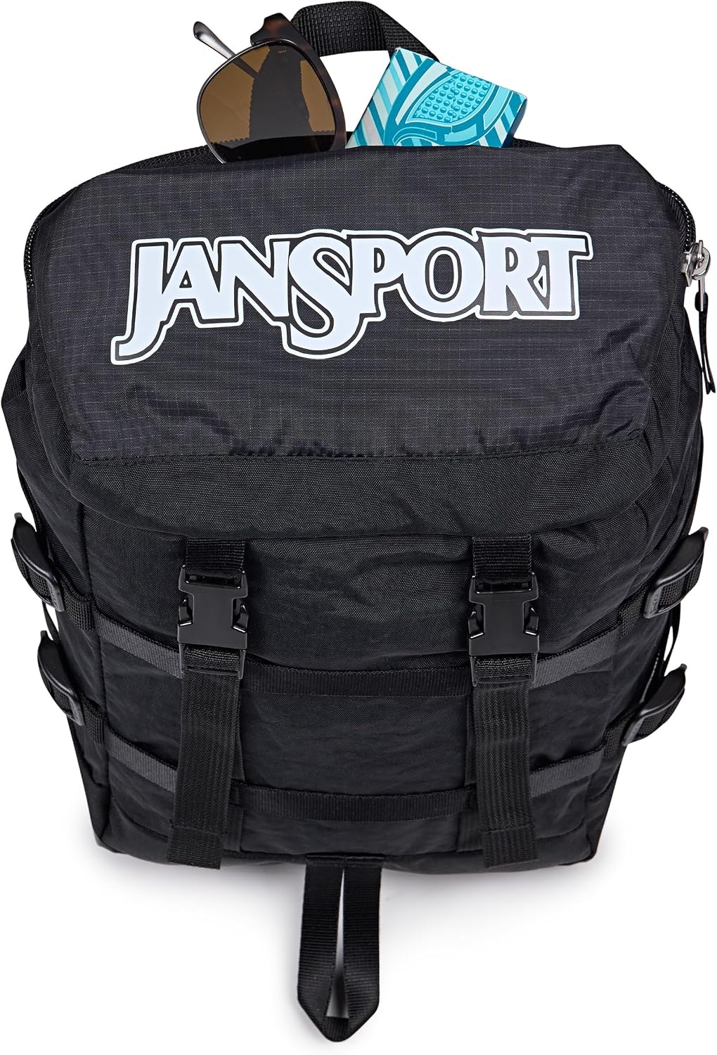 image:imageJanSport Mini Skip Pack Compact Backpack with Main Compartment Side Water Bottle Pocket and Zippered Accessory Pocket Red TapeBlack