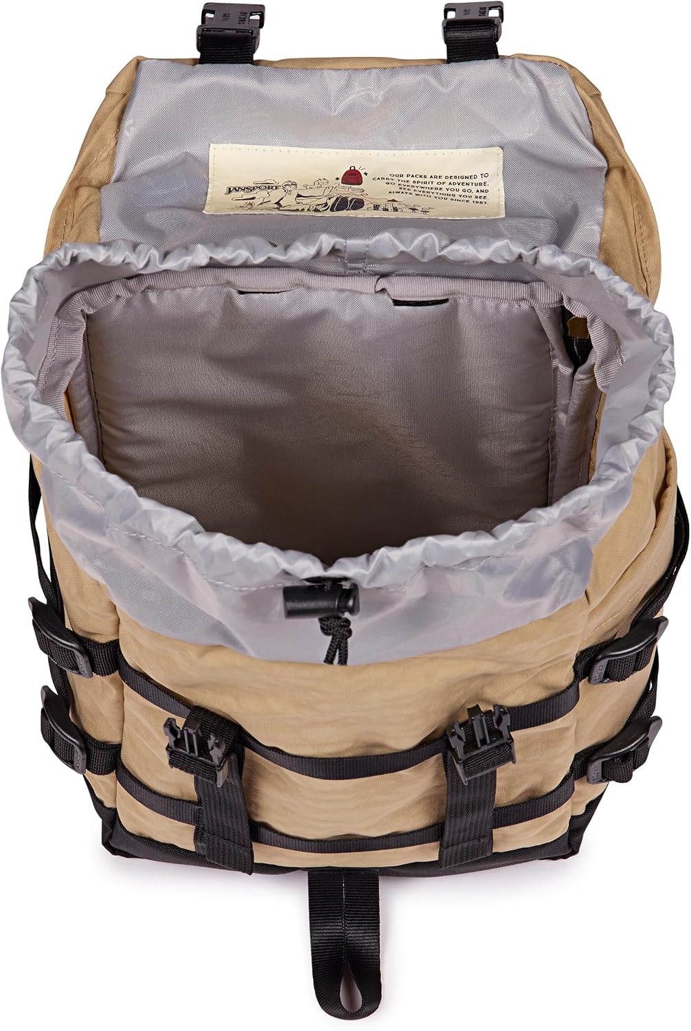 image:imageJanSport Mini Skip Pack Compact Backpack with Main Compartment Side Water Bottle Pocket and Zippered Accessory Pocket Red TapeTravertine