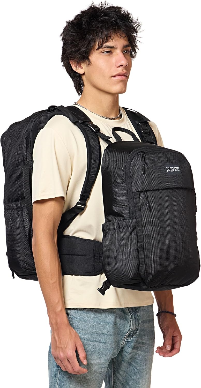 image:imageJanSport Venture Daypack Travel Pack With Large Main Compartment Padded Laptop Sleeve Dual Water Bottle Pockets and Attachment Buckles Cargo GreenBlack