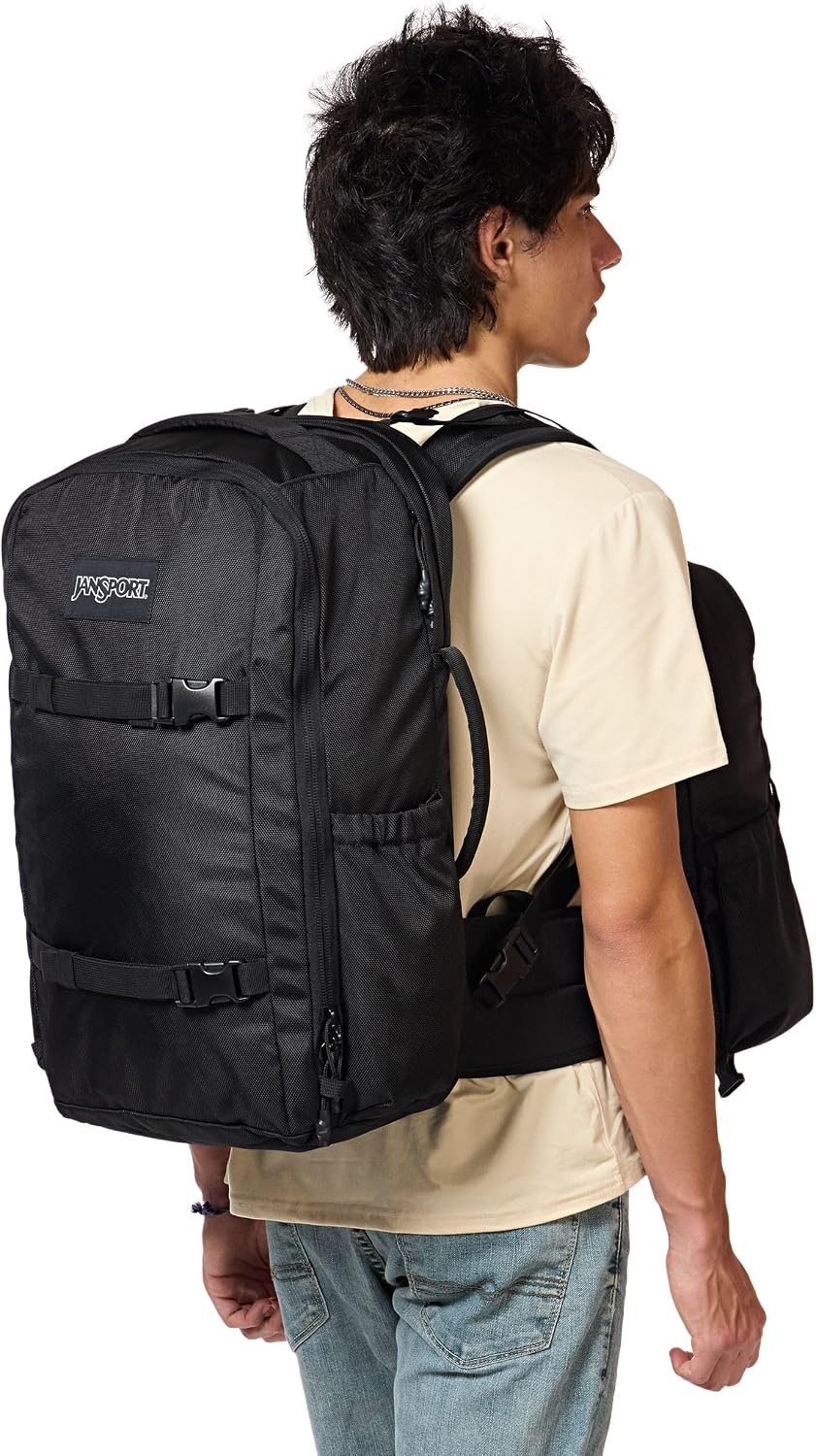 image:imageJanSport Venture Daypack Travel Pack With Large Main Compartment Padded Laptop Sleeve Dual Water Bottle Pockets and Attachment Buckles Cargo GreenBlack