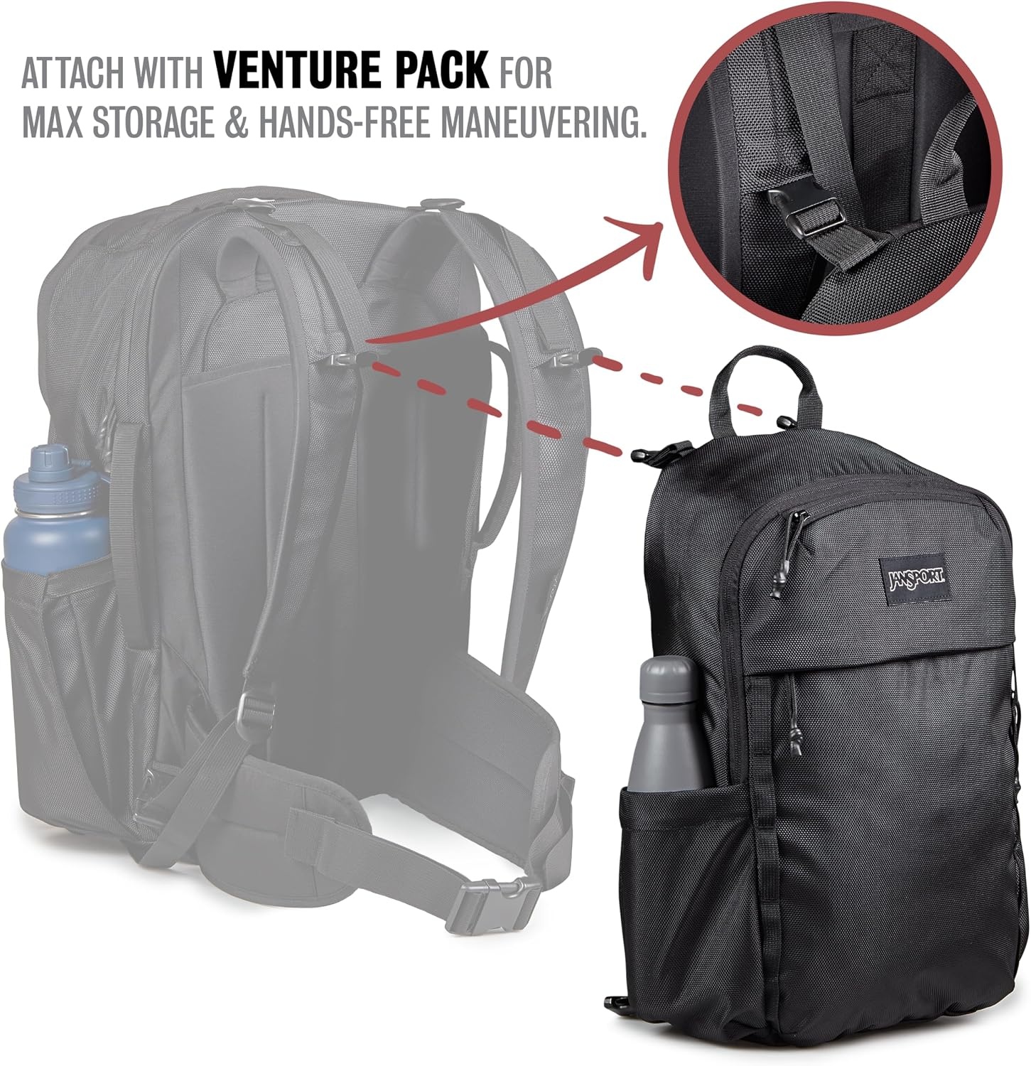 image:imageJanSport Venture Daypack Travel Pack With Large Main Compartment Padded Laptop Sleeve Dual Water Bottle Pockets and Attachment Buckles Cargo GreenCargo Green