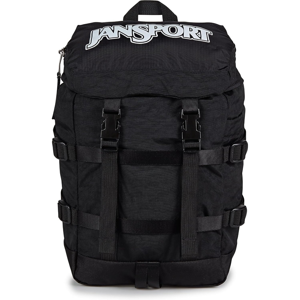 image:imageJanSport Mini Skip Pack Compact Backpack with Main Compartment Side Water Bottle Pocket and Zippered Accessory Pocket Red TapeBlack