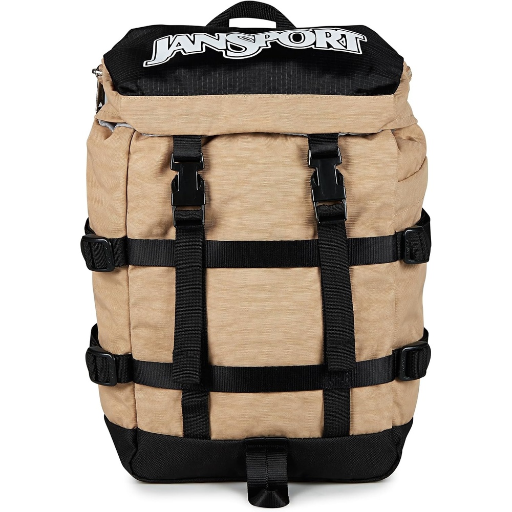 image:imageJanSport Mini Skip Pack Compact Backpack with Main Compartment Side Water Bottle Pocket and Zippered Accessory Pocket Red TapeTravertine