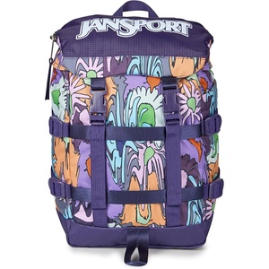 JanSport Mini Skip Pack – Compact Backpack with Main Compartment, Side Water Bottle Pocket, and Zippered Accessory Pocket, Red Tape(Melted Blooms Yellow)