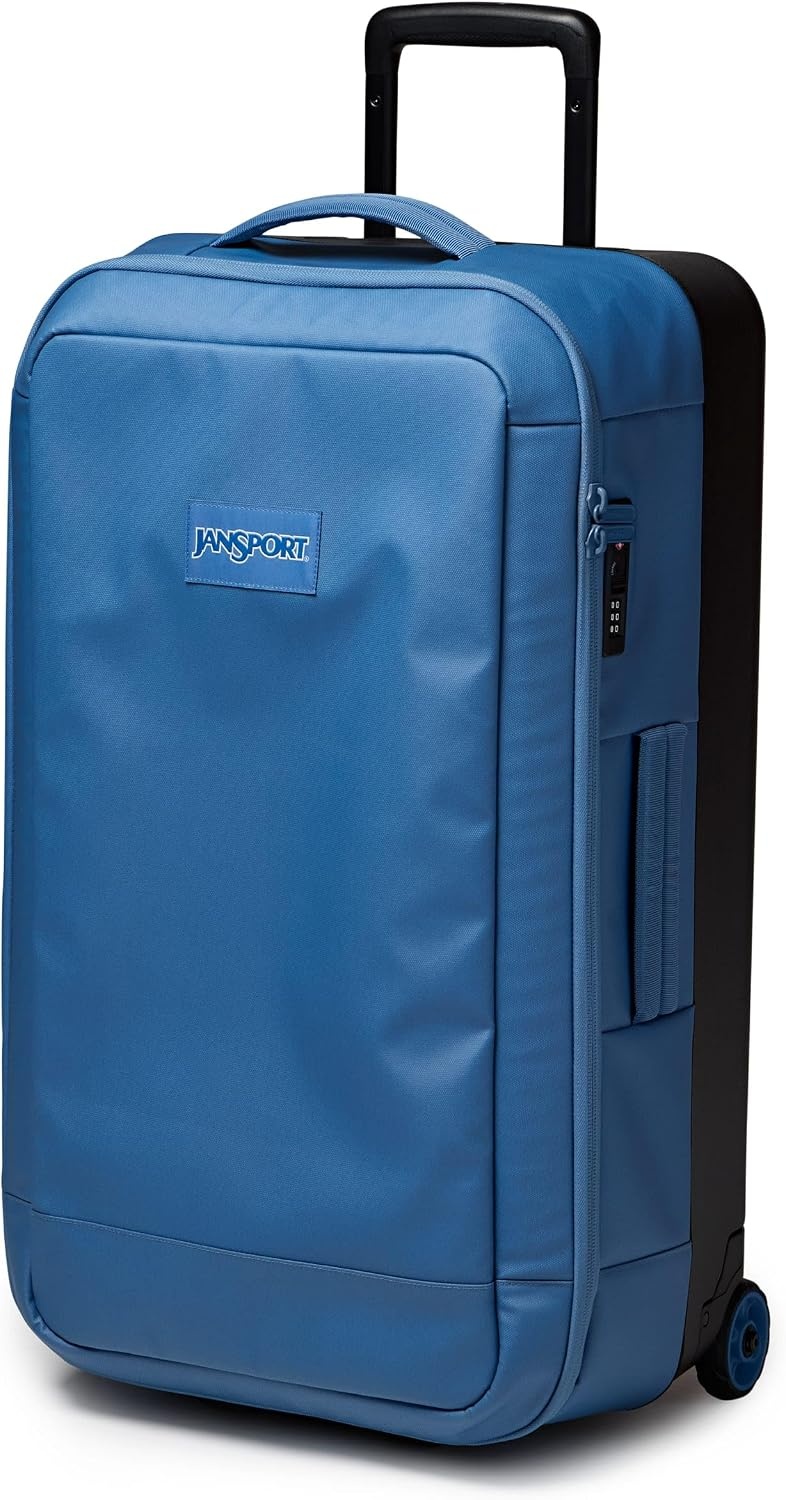 image:imageJansport Good Latitude 95L Rolling Duffel Bag Checked Bag Heavy Duty Travel Suitcase with Wheels TSA Lock amp Polycarbonate Hard Shell Bottom Elemental BlueElemental Blue