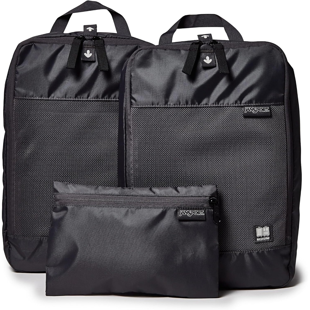 image:imageJansport Good Latitude 3Piece Packing Cube Set Lightweight Travel Organizers with Mesh Fronts EasyPull Tabs amp Grab Handles Smokey GritSmokey Grit