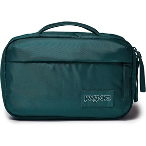 JanSport Good Latitude Hanging Toiletry Bag for Travel – Accordion Cosmetic Case with Waterproof Toothbrush Pocket – Hygiene Organizer 6L, Smokey Grit(Emerald Pool)