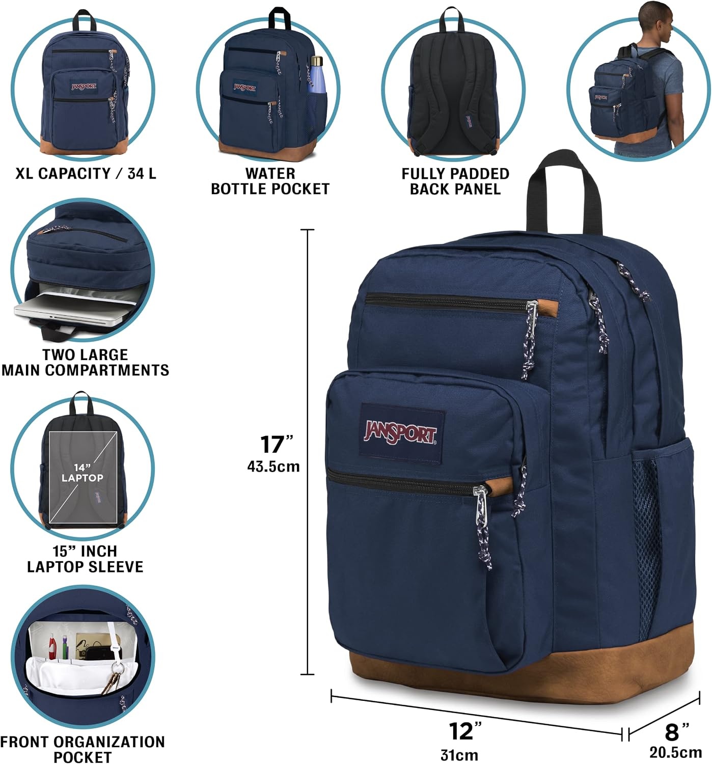 image:imageJanSport Cool Backpack with 15inch Laptop Sleeve Large Computer Bag Rucksack with 2 Compartments Ergonomic Straps Loden Frost Ergonomic Straps Waterbottle Pocket Campus Weekender Travel RucksackLines Vines
