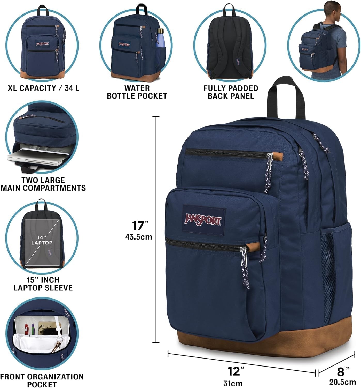 image:imageJanSport Cool Backpack with 15inch Laptop Sleeve Large Computer Bag Rucksack with 2 Compartments Ergonomic Straps Loden Frost Ergonomic Straps Waterbottle Pocket Campus Weekender Travel RucksackFaded Sage