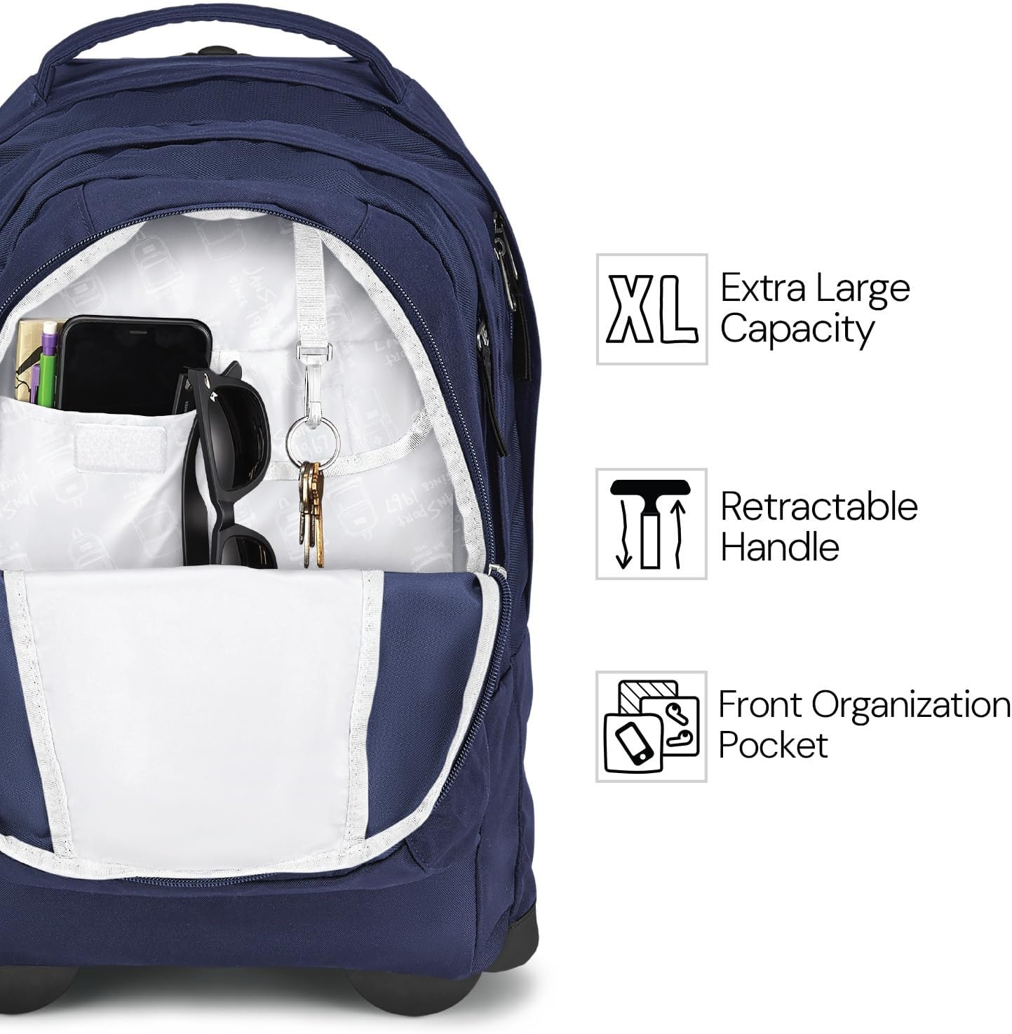 image:imageJanSport Driver 8 Rolling Backpack Wheeled Travel Bag with 15Inch Laptop Sleeve One Size BlackNavy