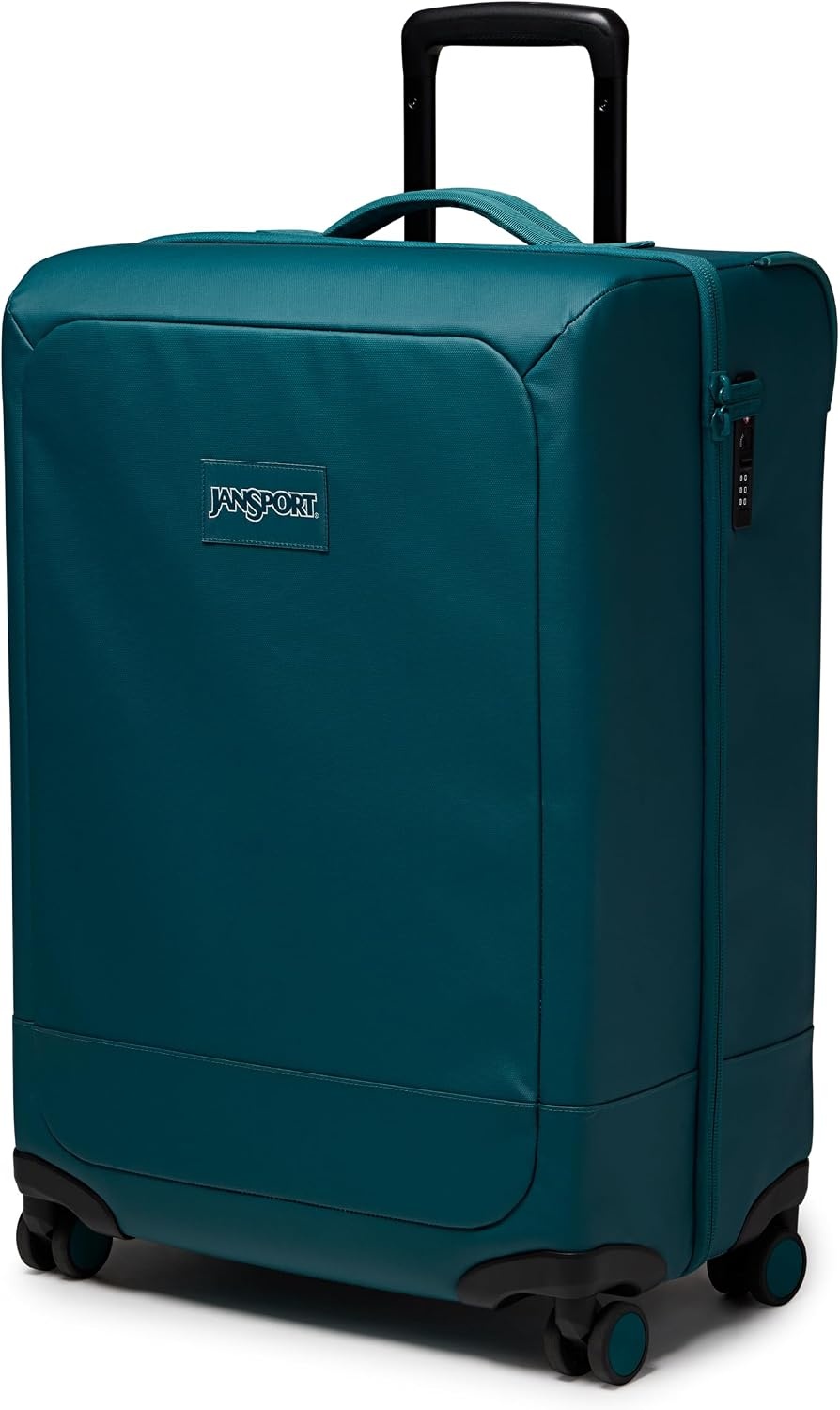 image:imageJanSport Good Latitude Checked Spinner Suitcase 68L Water Resistant Travel Luggage 26inch Large Durable Lightweight Rolling Hardside Softside Bag Smokey GritEmerald Pool