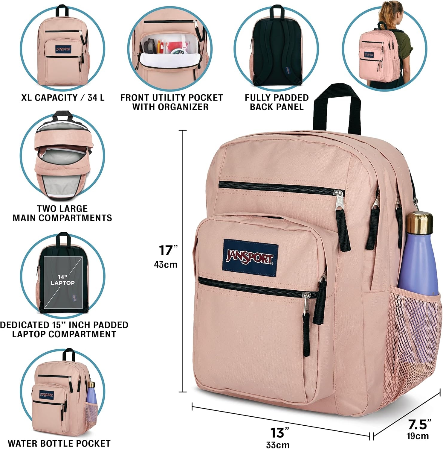 image:imageJanSport Laptop Backpack Computer Bag with 2 Compartments Ergonomic Shoulder Straps 15 Laptop Sleeve Haul Handle Cyberspace GalaxyGraphite Grey