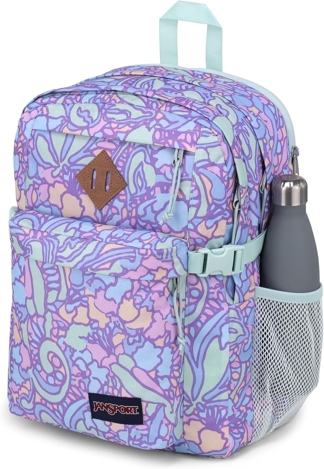image:imageJanSport Main Campus Backpack Travel or Work backpack w 15Inch Laptop Sleeve and Dual Water Bottle Pockets Rows Of Bows NaturalLemon IceFluid Floral Pastel Lilac