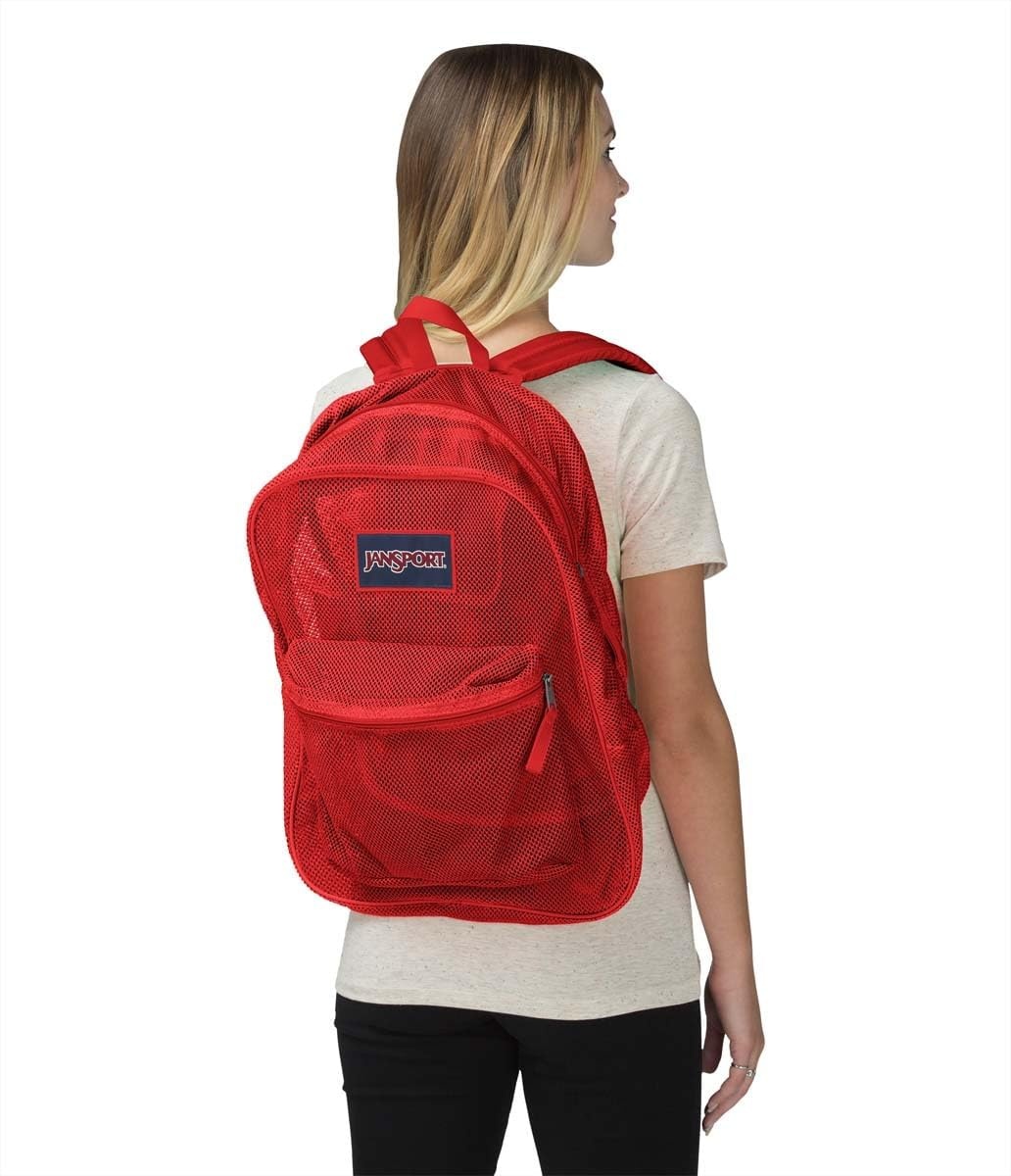 image:imageJanSport Mesh Pack See Through Backpack Ideal for Class Work Travel or Beach Outings BlackRed Tape
