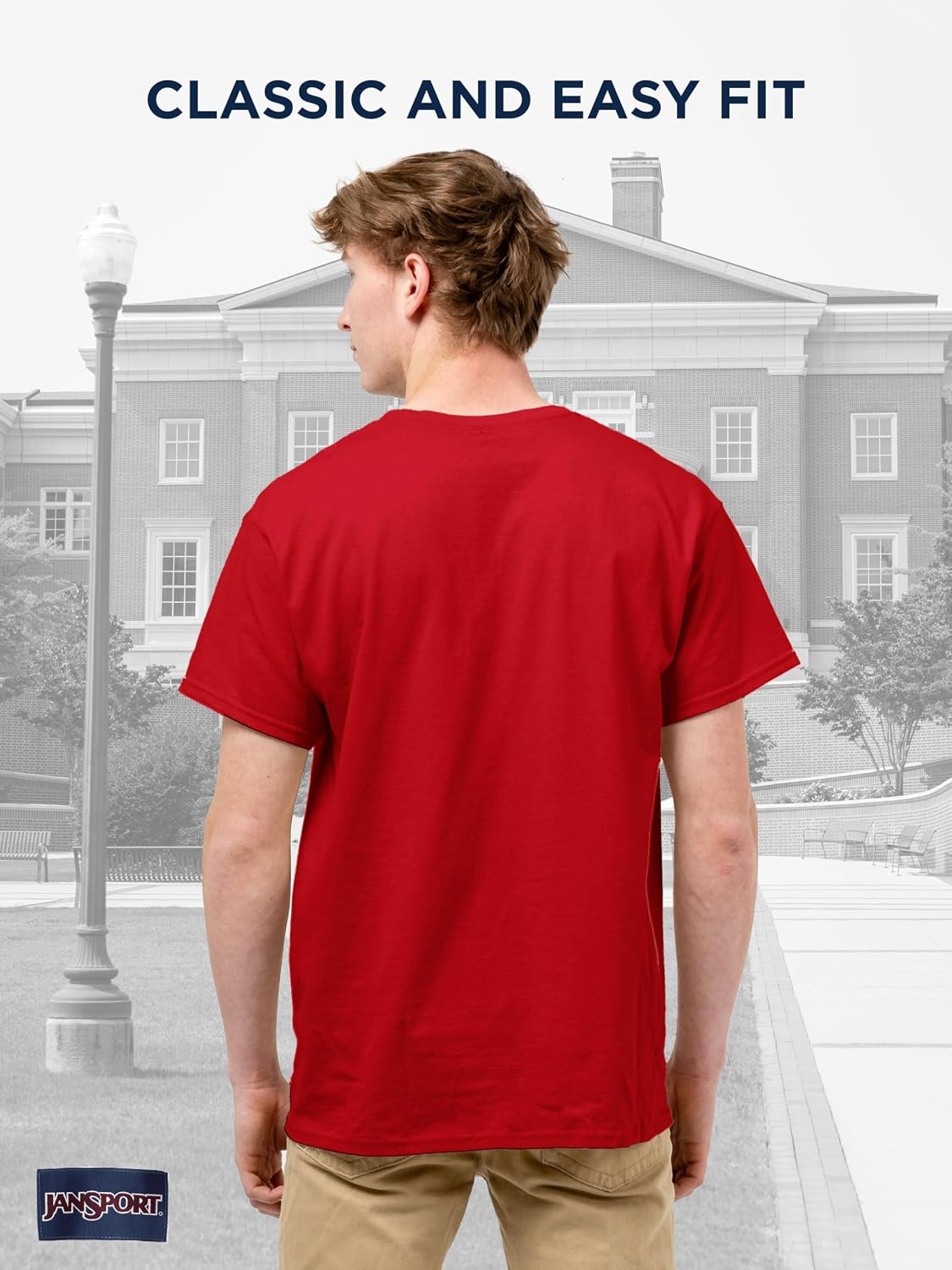 image:imageJanSport NCAA Officially Licensed Campus Short Sleeve T Shirt for Men Soft amp Breathable PreShrunk Cotton Crewneck T ShirtSMU Mustangs