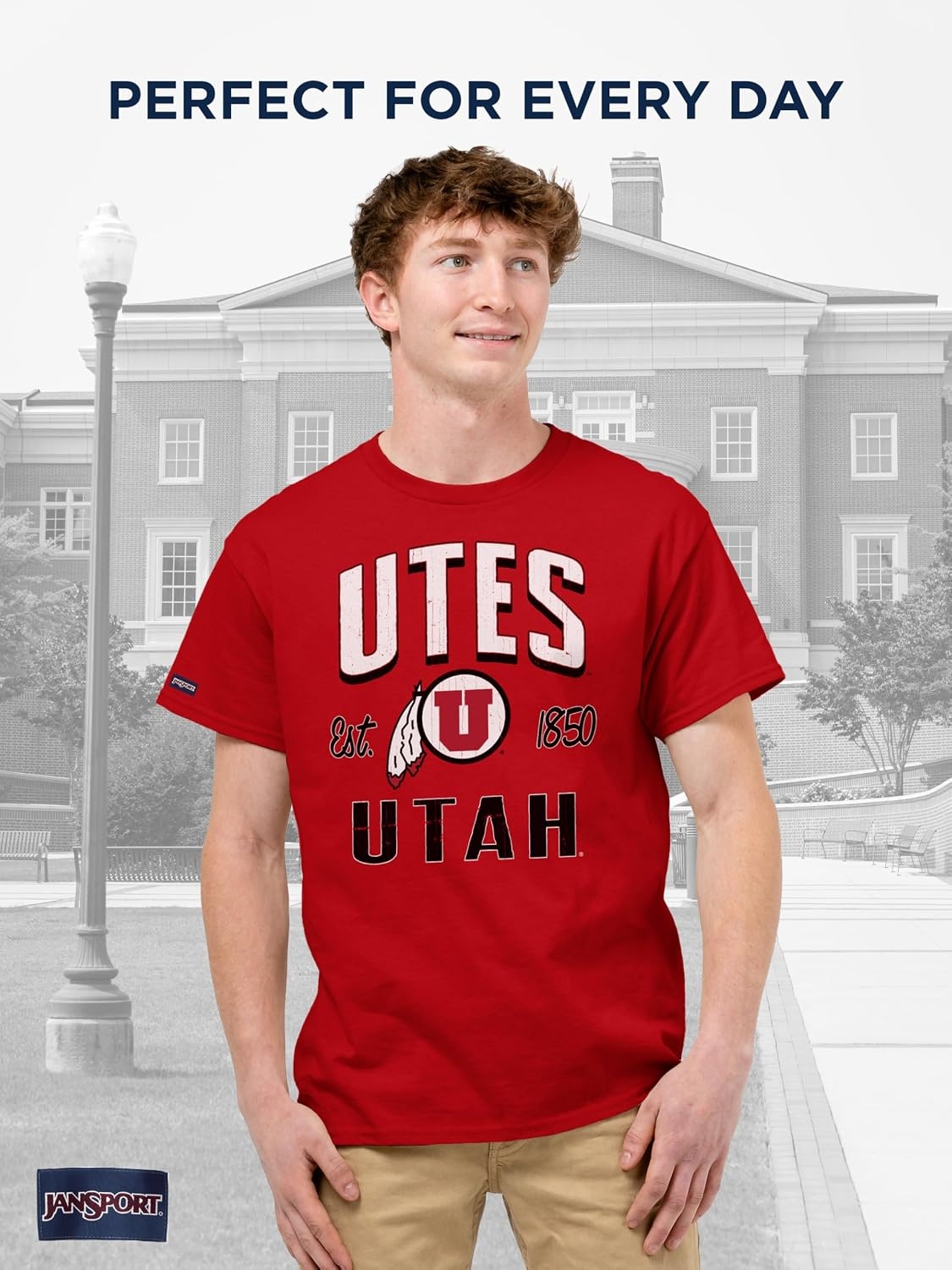 image:imageJanSport NCAA Officially Licensed Campus Short Sleeve T Shirt for Men Soft amp Breathable PreShrunk Cotton Crewneck T ShirtUtah Utes